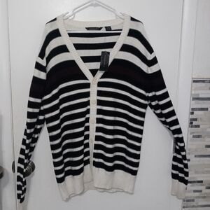 Sean John Button Up Black White Striped Cardigan Sweater New XL